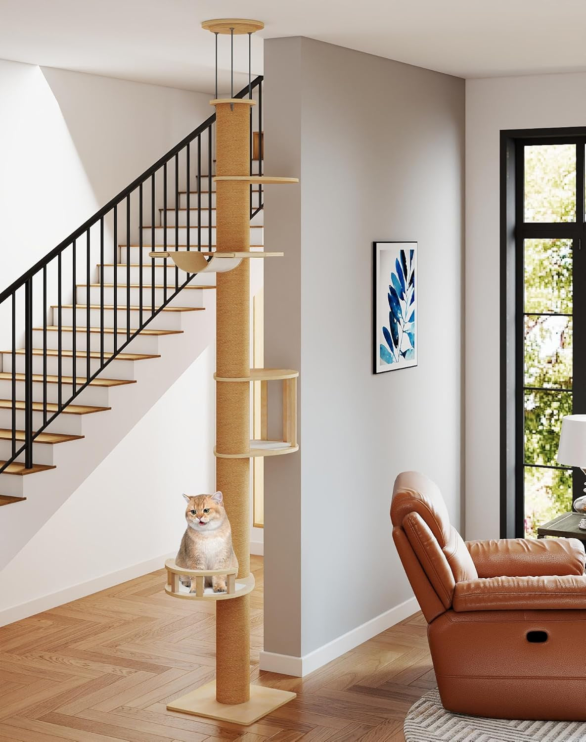 Floor-To-Ceiling Cat Tree, Tension Mount Tower W/Sisal Posts | Sturdy Space-Saving Vertical Cat Tower, Multi-Level Perches for Large Cats, Fits Small Apartments & Multi-Cat Homes