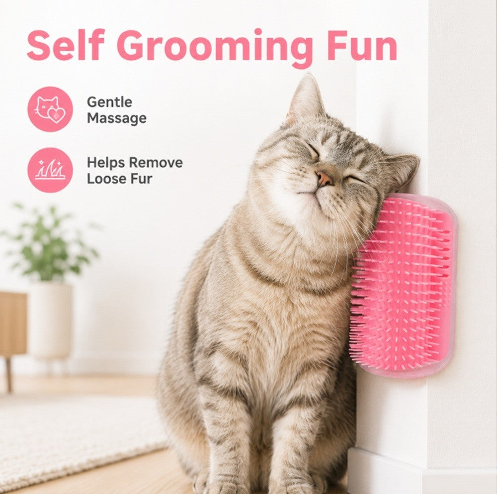 Cat Self Groomer Wall Brush Corner Face Scratcher Massage Comb Catnip Holder