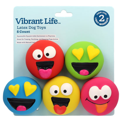 Multicolor Emoticon Latex Dog Toys with Squeakers, Chew Level 2, 5 Count