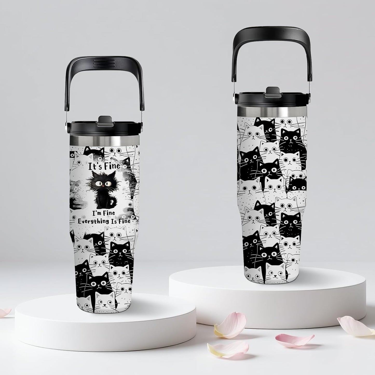 Gift for Cat Lovers - 30Oz Cat Mug with Handle & Flip Straw, Animal -Themed Tumbler for Pet Lovers, Leakproof Travel Cup for Women, Office & Home Use - Insulated Stainless Steel Tumbler Gift