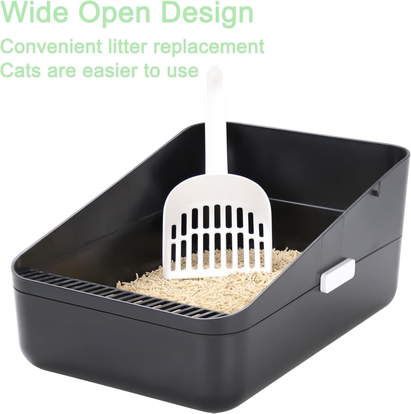 Small Cat Litter Box: Leak Resistant Removable Tray Modern Style | Cats under 8 Lbs/ anti Tracking Pedal / Easy Cleaning / Apartment Friendly/ Minimalist Black Look