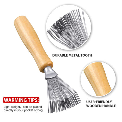 2 Pack Hair Brush Cleaning Tool,2-In-1 Comb Rake and Brush Cleaner for Removing Hair,Dust and Buildup,Mini Hairbrush Accessory for Home&Salon(Black, Wood Color,Polished Wooden Handle Rake)