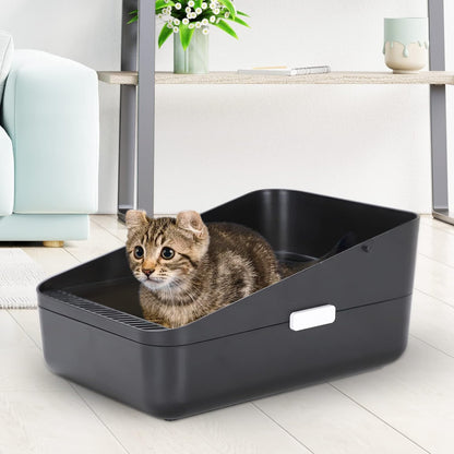 Small Cat Litter Box: Leak Resistant Removable Tray Modern Style | Cats under 8 Lbs/ anti Tracking Pedal / Easy Cleaning / Apartment Friendly/ Minimalist Black Look