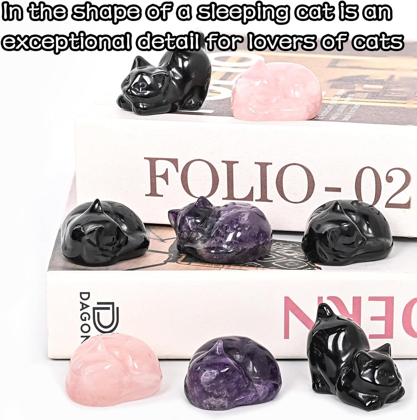 Crystal Cat Figurine, 1PC Black Obsidian Cat, Natural Sleeping Cat Ornament Hand Carved Cat Statue Cat Home Decor Crystal Decoration for Cat Lovers, Gift 1.5"