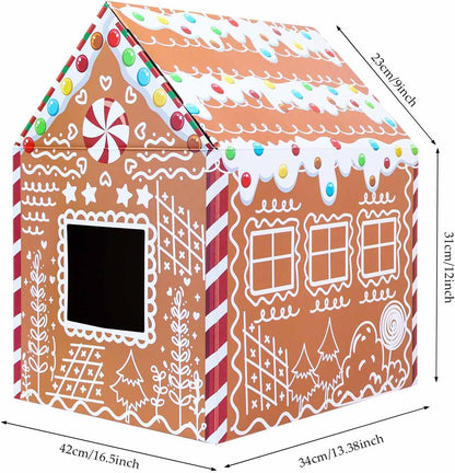 Christmas Gingerbread Cat House 16.5"X 13"X19" Christmas Cardboard Cat Scratcher House with Scratching Pad for Indoor Cats Kittens Large Cat Playhouse