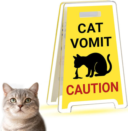 Funny Cat Vomit Caution Sign, Stocking Stuffers for Women Cat Owner Cat Decor for Cat Lovers Mom Dad Owner, Kitty Vomits Warning Signs Desk Decorations, Christmas Birthday Gifts