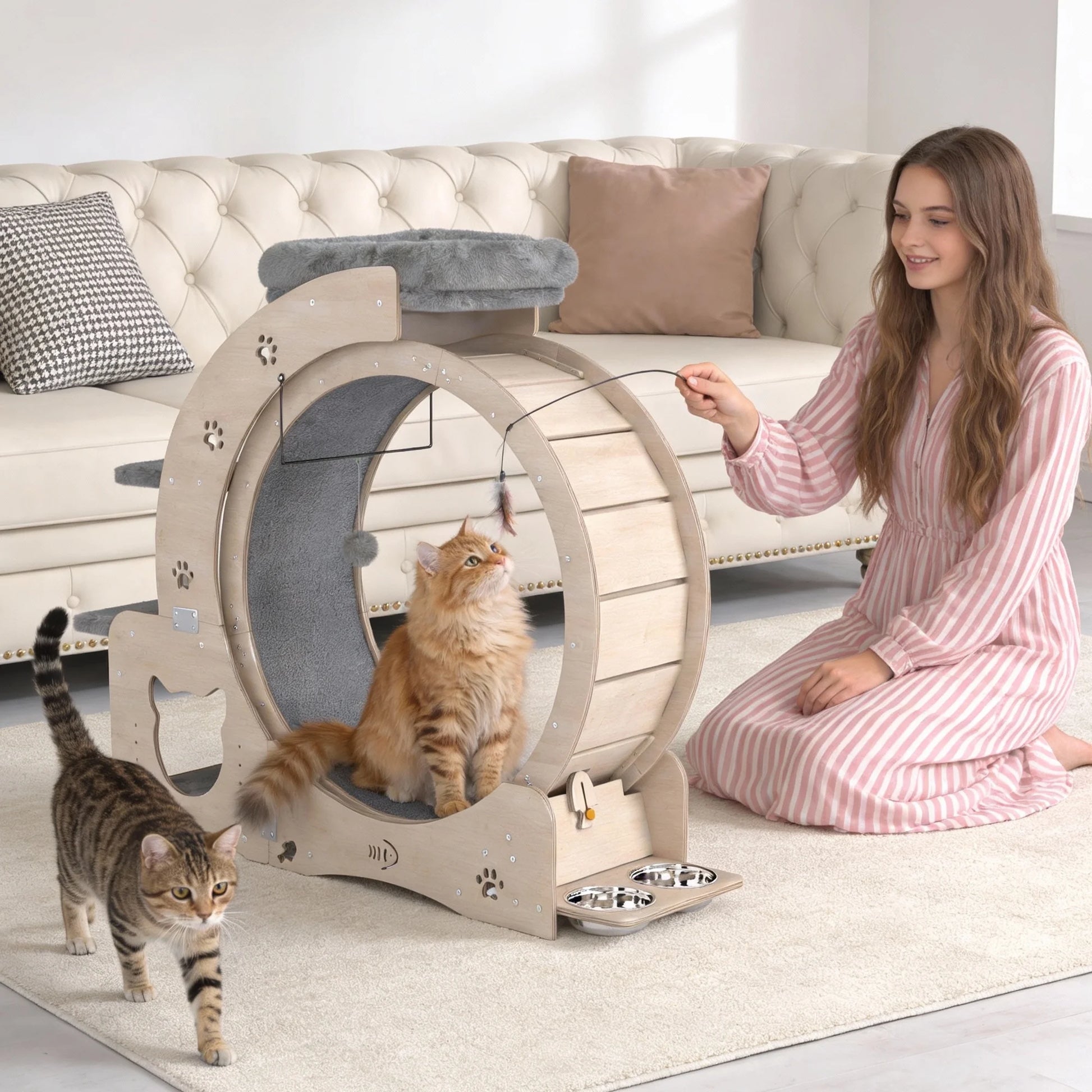 7-In-1 Cat Exercise Wheel, 40" Cat Running Wheel for Indoor Cats