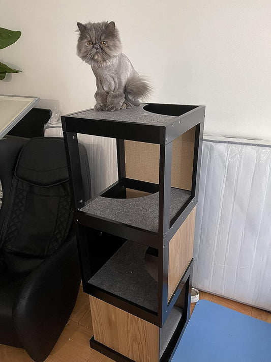 Modern Cat Tower Cat Scratching Post White - Cat Climbing Tower Great for Cat Stand, Cat House, or Cat Scratcher - Unique Cat Tree with Sisal Scratch Pads & Soft Felt Pads