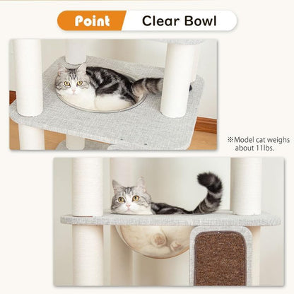 Mordern Cat Tree Tower 53'', Freestanding, Cushioned Bed, Large Base, for Multiple Cats, Compact,Winter and Summer Use, Summer Mat Included, for Large Cats (Light Gray 135Cm)