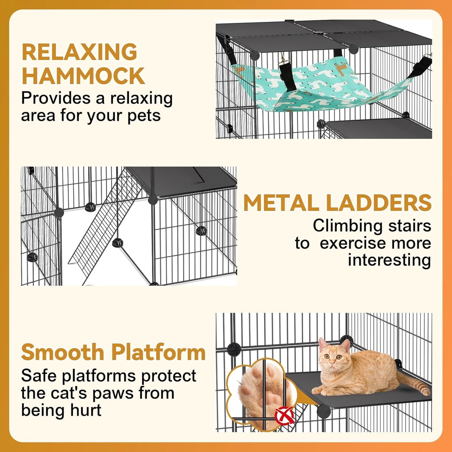 Cat Cage, 4-Tier DIY Cat Enclosures Catio, Cat Playpen Indoor & Outdoor with Hammock, Detachable Metal Wire Kennel Cats Crate, 2X2X4 Exercise Place for 1-3 Cats/Kitten