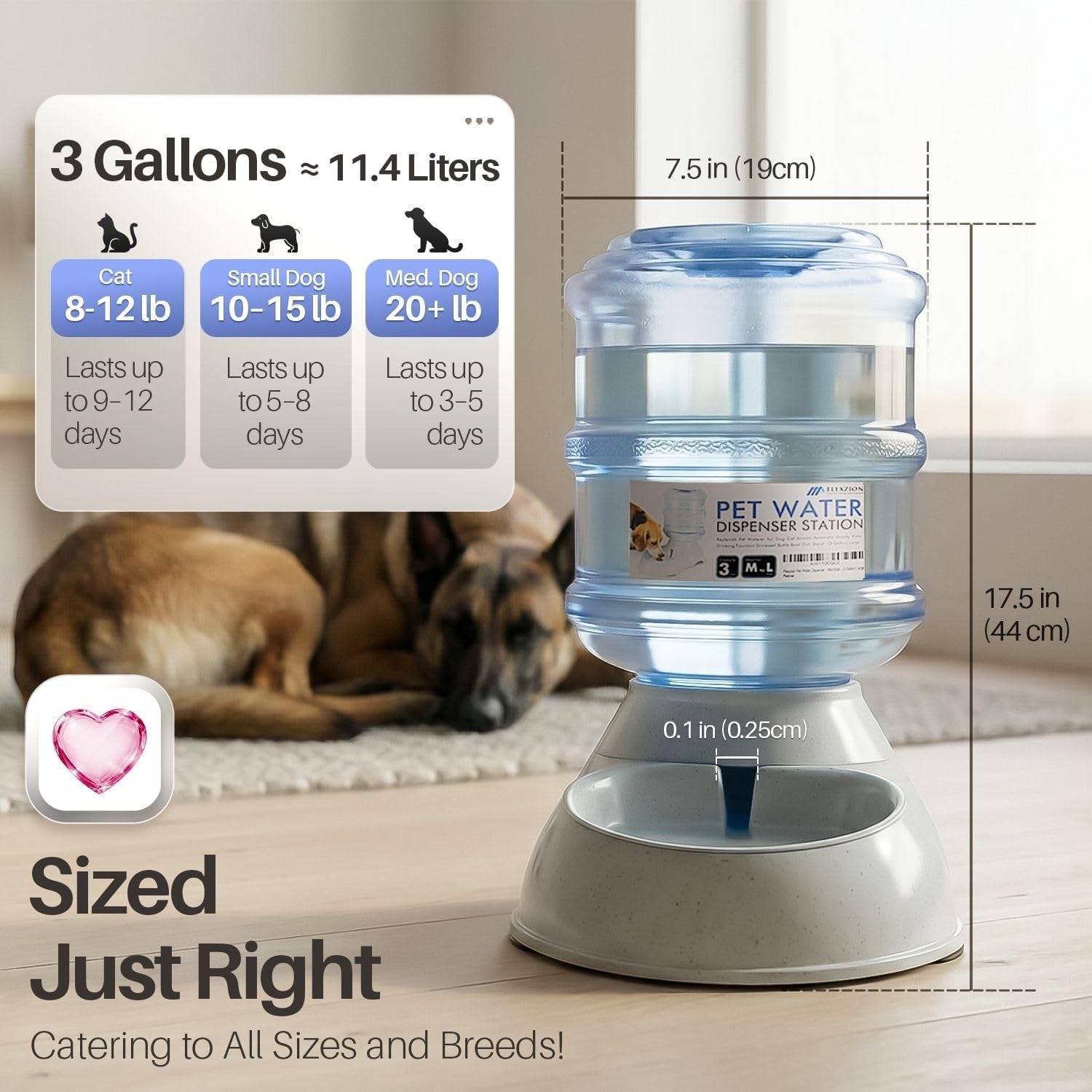 Automatic Pet Feeder & Waterer Set of 2 Pack, Self Feeding Replenish Dog Cat Bowls, Gravity Food & Water Storage Container Fountain Jug Pet Supplies Plastic Skid Proof Rubber Feet (3 Gallon)
