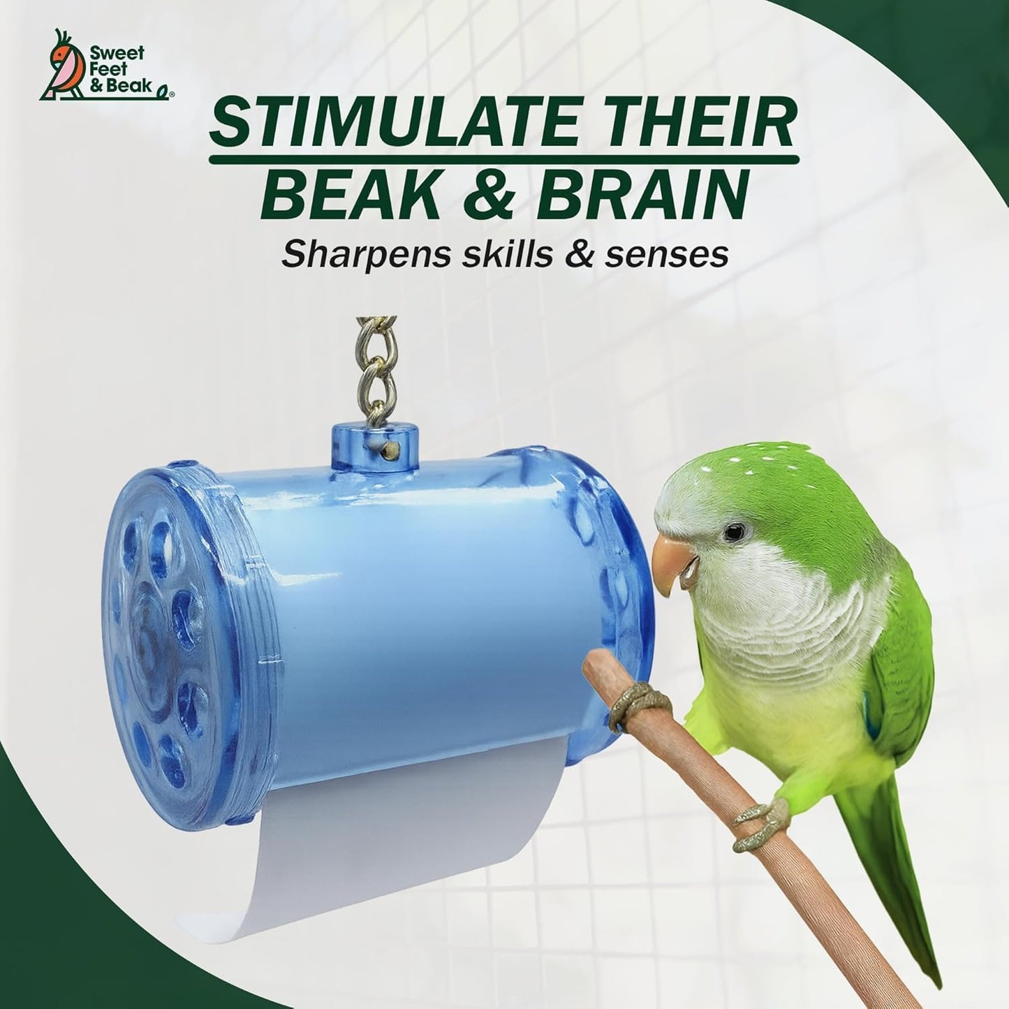 Shred Master, Small, 2.5" Plastic Bird Shredding Toy | Pull & Shred Paper Roll, Durable Bird-Proof Design, Treat Fillable, Quick Link Hanger, Bird Training Toys for Parrots, Macaws