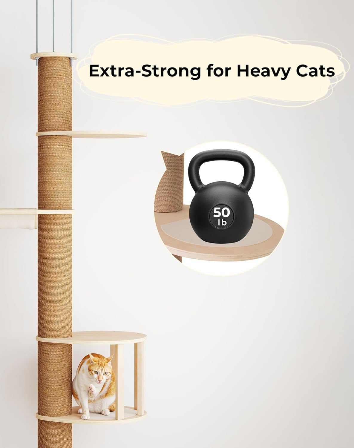 Floor-To-Ceiling Cat Tree, Tension Mount Tower W/Sisal Posts | Sturdy Space-Saving Vertical Cat Tower, Multi-Level Perches for Large Cats, Fits Small Apartments & Multi-Cat Homes