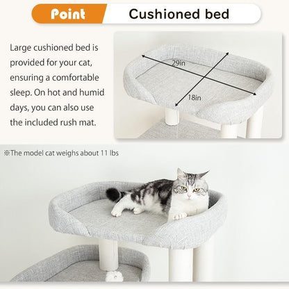Mordern Cat Tree Tower 53'', Freestanding, Cushioned Bed, Large Base, for Multiple Cats, Compact,Winter and Summer Use, Summer Mat Included, for Large Cats (Light Gray 135Cm)