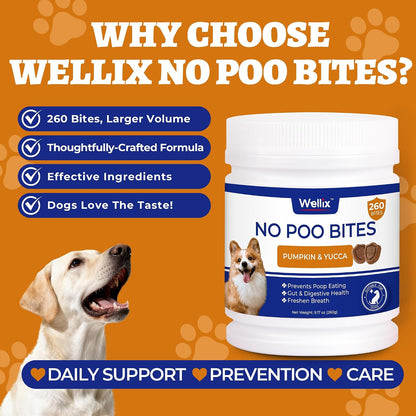 260 Bites No Poo Chews for Dogs Coprophagia Relief with Probiotics | Stool Eating Deterrent for Dogs - Chicken & Pumpkin Flavor Supports Digestive & Gut Health, Breath Freshener & Immune System