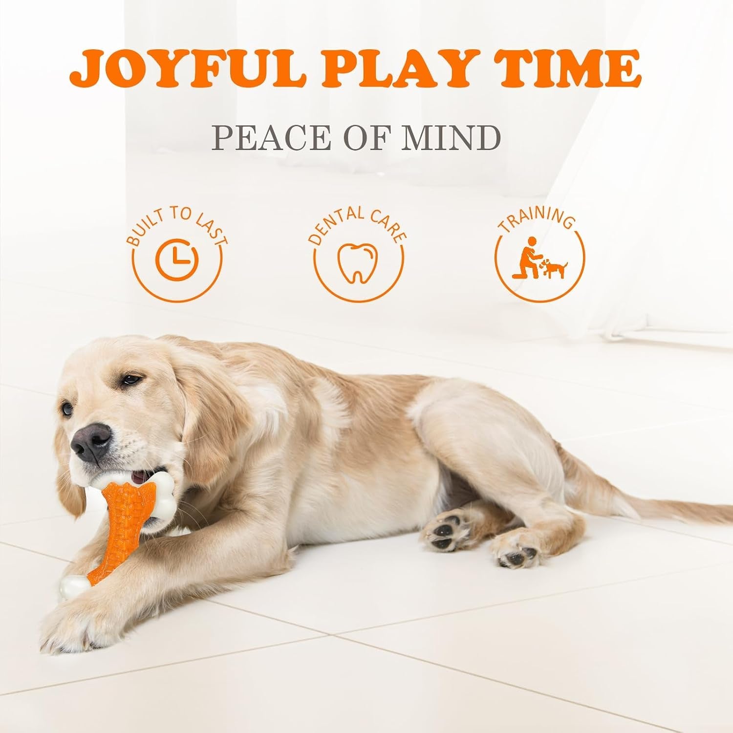 6-Pack Indestructible Dog Toys for Aggressive Chewers: Peanut Butter Flavored Hard Nylon Bone Chew Toys, Tough Dog Chew Toys, Dog Toys to Keep Them Busy for Medium Large Dogs, Orange