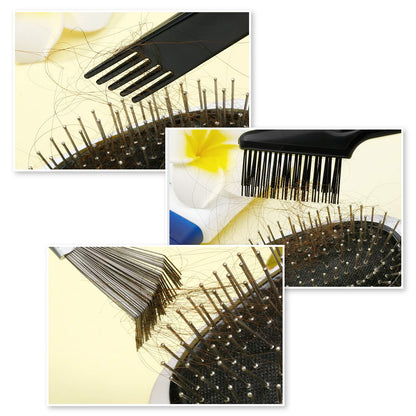 2 Pack Hair Brush Cleaning Tool,2-In-1 Comb Rake and Brush Cleaner for Removing Hair,Dust and Buildup,Mini Hairbrush Accessory for Home&Salon(Black, Wood Color,Polished Wooden Handle Rake)