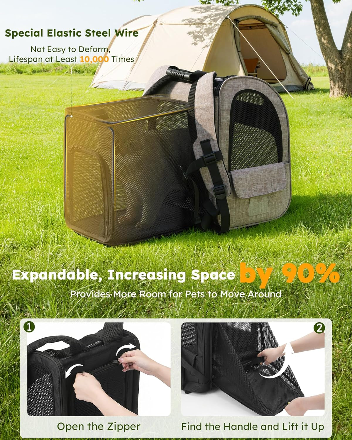 Cat Backpack Expandable, Cat Backpack for Cat with Breathable Window | Durable Oxford Cloth, Lockable Zipper,Use for Pet under 11 Lbs to Travel