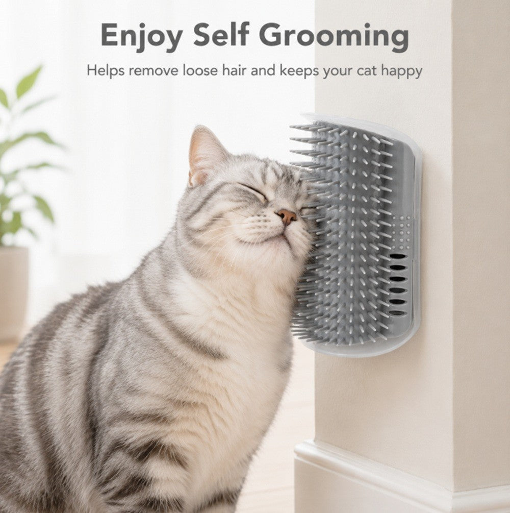 Cat Self Groomer Wall Brush Corner Face Scratcher Massage Comb Catnip Holder