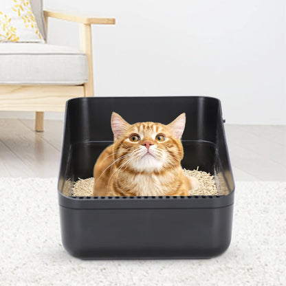 Small Cat Litter Box: Leak Resistant Removable Tray Modern Style | Cats under 8 Lbs/ anti Tracking Pedal / Easy Cleaning / Apartment Friendly/ Minimalist Black Look