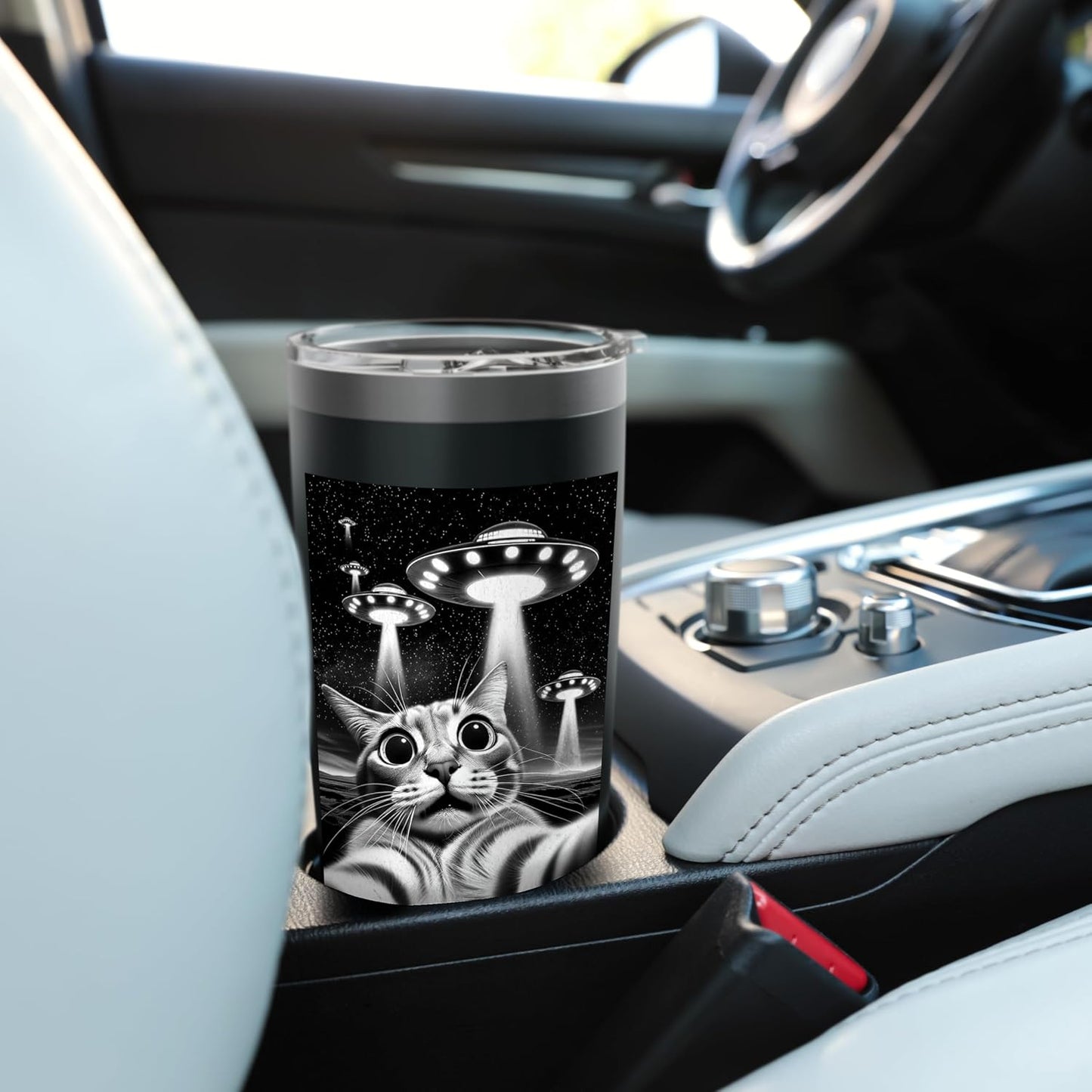 Cat UFO | Funny Invasion Meme Retro Alien Cat UFO Selfie Stainless Steel Insulated Tumbler