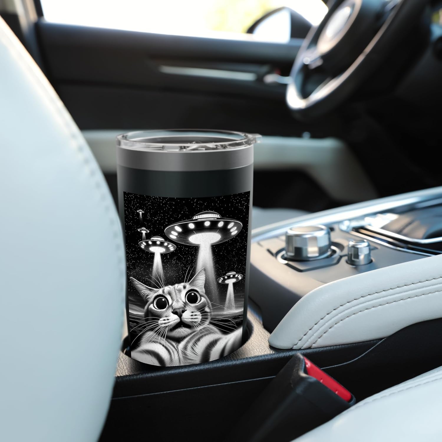 Cat UFO | Funny Invasion Meme Retro Alien Cat UFO Selfie Stainless Steel Insulated Tumbler
