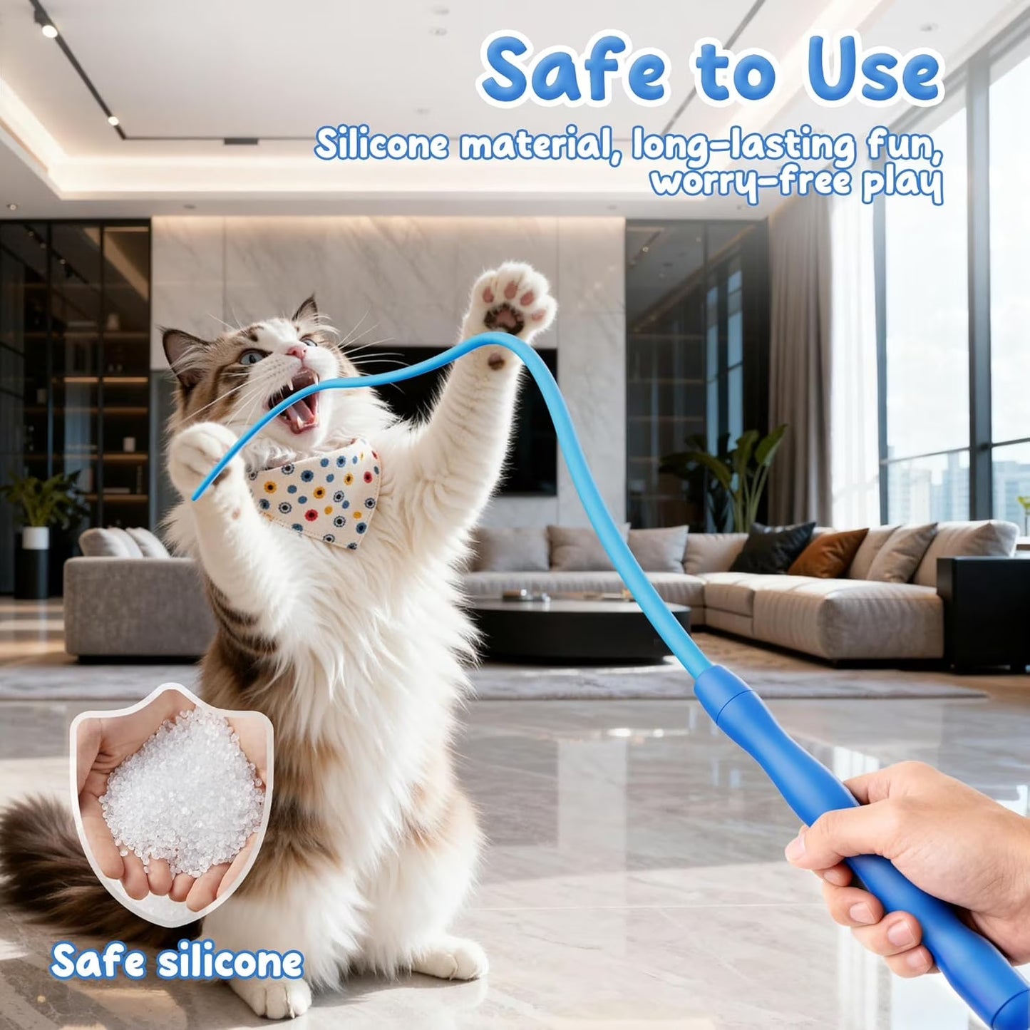 Interactive Cat Toy Silicone Wand Ultra Light Durable Tail Silicone Teaser Wand Cat Toy Indoor Adult Cats and Kittens Toys