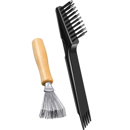 2 Pack Hair Brush Cleaning Tool,2-In-1 Comb Rake and Brush Cleaner for Removing Hair,Dust and Buildup,Mini Hairbrush Accessory for Home&Salon(Black, Wood Color,Polished Wooden Handle Rake)