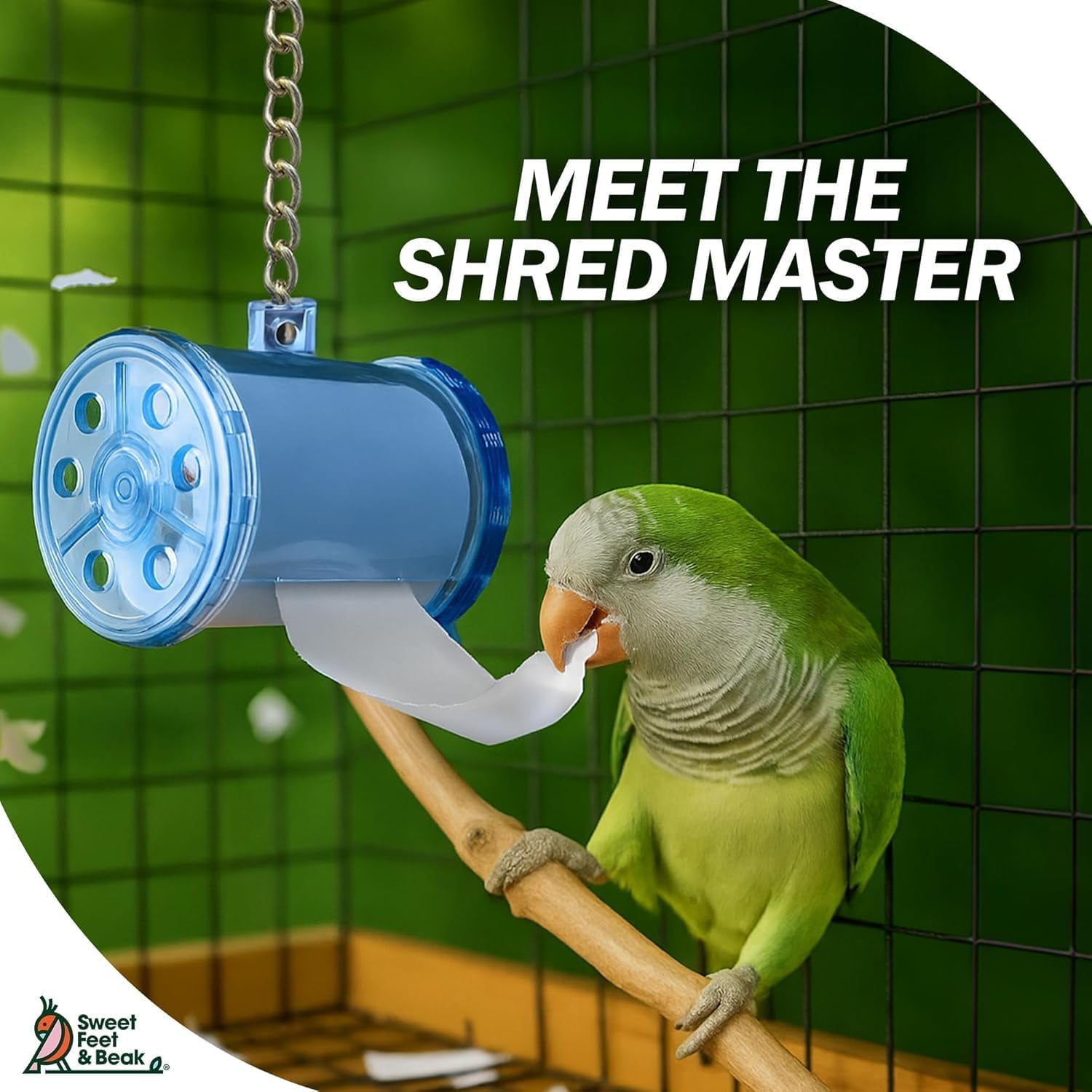 Shred Master, Small, 2.5" Plastic Bird Shredding Toy | Pull & Shred Paper Roll, Durable Bird-Proof Design, Treat Fillable, Quick Link Hanger, Bird Training Toys for Parrots, Macaws