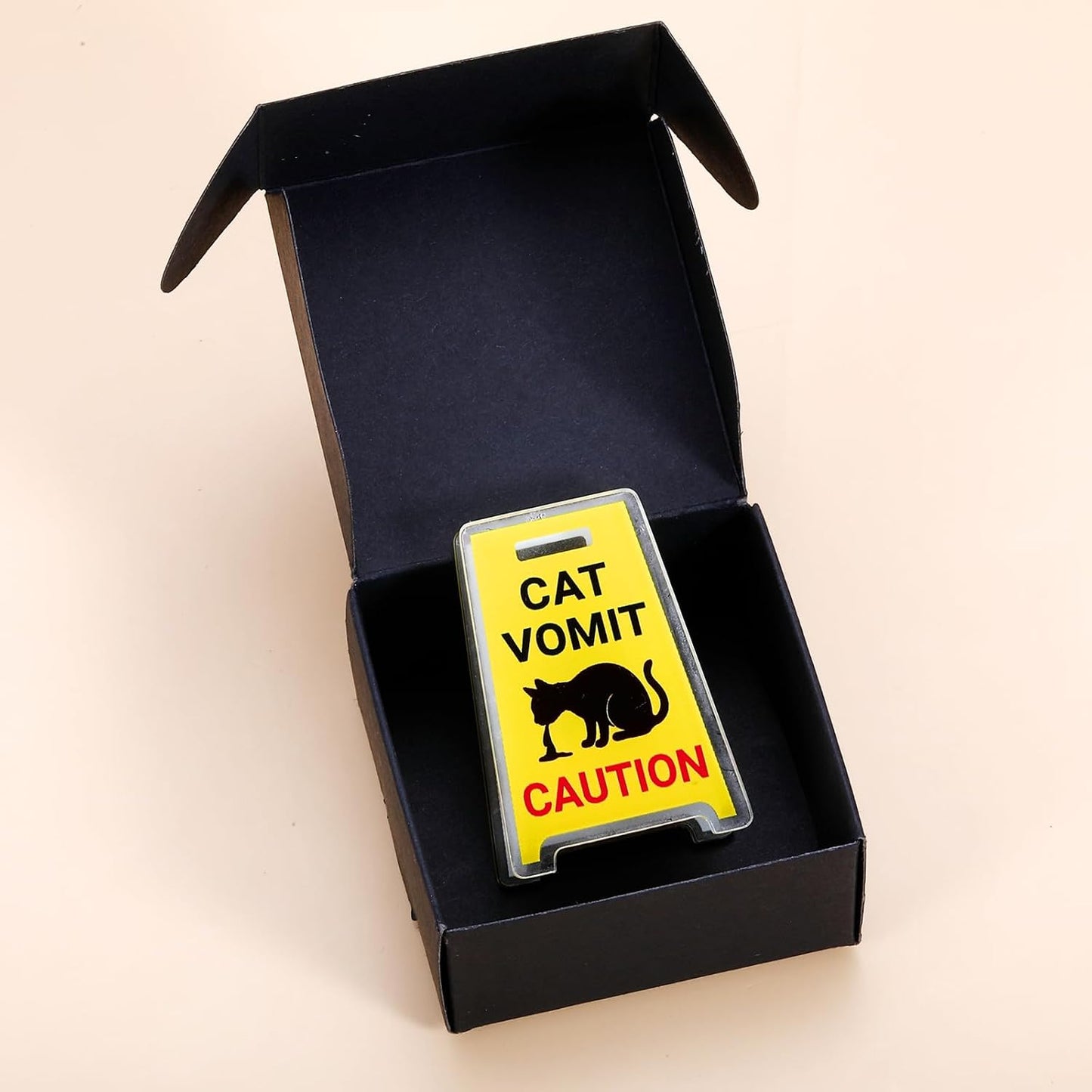 Funny Cat Vomit Caution Sign, Stocking Stuffers for Women Cat Owner Cat Decor for Cat Lovers Mom Dad Owner, Kitty Vomits Warning Signs Desk Decorations, Christmas Birthday Gifts