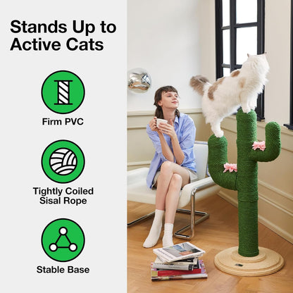Cat Scratching Post, Cactus Scratch Posts for Indoor Adult Cats Kittens, 41.3 Inches Large Jute Cat Scratcher, Extra Large Cat Scratcher, Durable Cat Scratch Tree for Active Cats | Durable Large Jute Cat Scratcher, Tall Cat Tree for Active Cats Climbing, Scratching, Protect Furniture