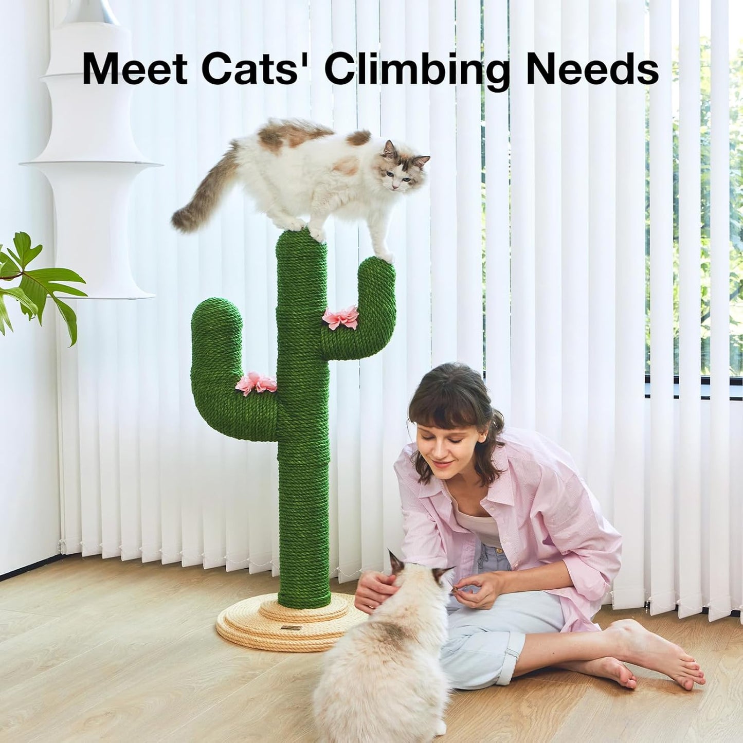 Cat Scratching Post, Cactus Scratch Posts for Indoor Adult Cats Kittens, 41.3 Inches Large Jute Cat Scratcher, Extra Large Cat Scratcher, Durable Cat Scratch Tree for Active Cats | Durable Large Jute Cat Scratcher, Tall Cat Tree for Active Cats Climbing, Scratching, Protect Furniture