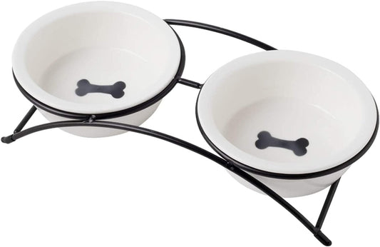 Cat & Dog Bowls - Ceramic Elevated Pet Raised Cat Food Bowls Set, 12 Ounce Small Dogs Bowls, Dishwasher Safe