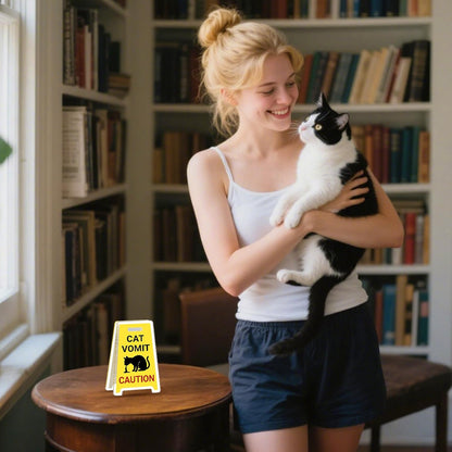 Funny Cat Vomit Caution Sign, Stocking Stuffers for Women Cat Owner Cat Decor for Cat Lovers Mom Dad Owner, Kitty Vomits Warning Signs Desk Decorations, Christmas Birthday Gifts