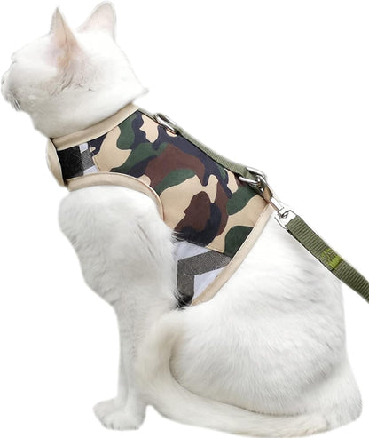 Cat Harness and Leash Set, Camo Green, X-Small | Escape Proof, Vest Style, Adjustable, Soft, Lightweight, Bulk-Free