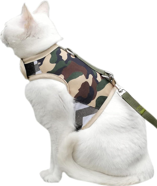Cat Harness and Leash Set, Camo Green, X-Small | Escape Proof, Vest Style, Adjustable, Soft, Lightweight, Bulk-Free