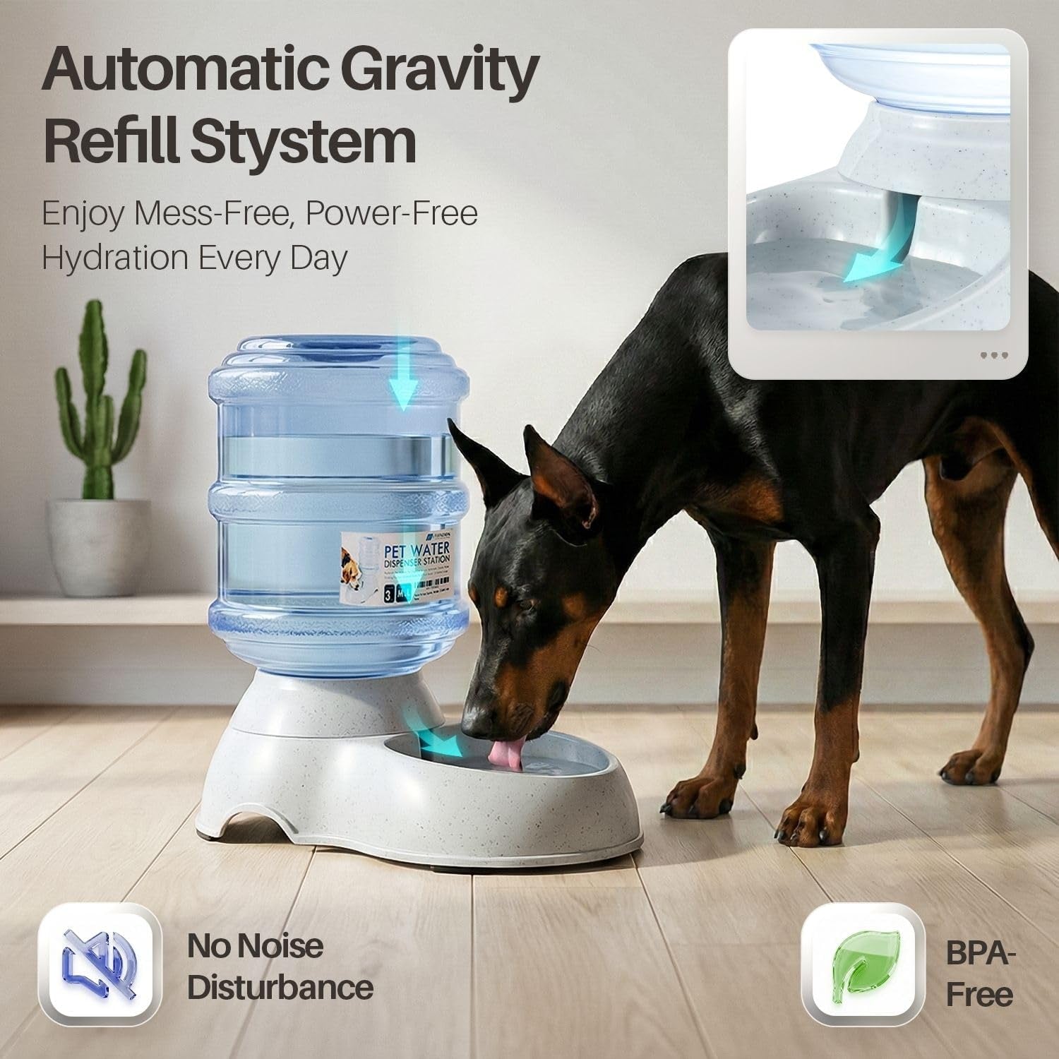 Automatic Pet Feeder & Waterer Set of 2 Pack, Self Feeding Replenish Dog Cat Bowls, Gravity Food & Water Storage Container Fountain Jug Pet Supplies Plastic Skid Proof Rubber Feet (3 Gallon)