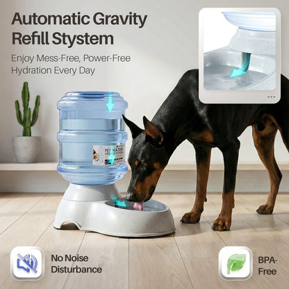 Automatic Pet Feeder & Waterer Set of 2 Pack, Self Feeding Replenish Dog Cat Bowls, Gravity Food & Water Storage Container Fountain Jug Pet Supplies Plastic Skid Proof Rubber Feet (3 Gallon)