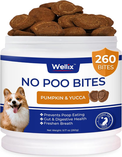 260 Bites No Poo Chews for Dogs Coprophagia Relief with Probiotics | Stool Eating Deterrent for Dogs - Chicken & Pumpkin Flavor Supports Digestive & Gut Health, Breath Freshener & Immune System
