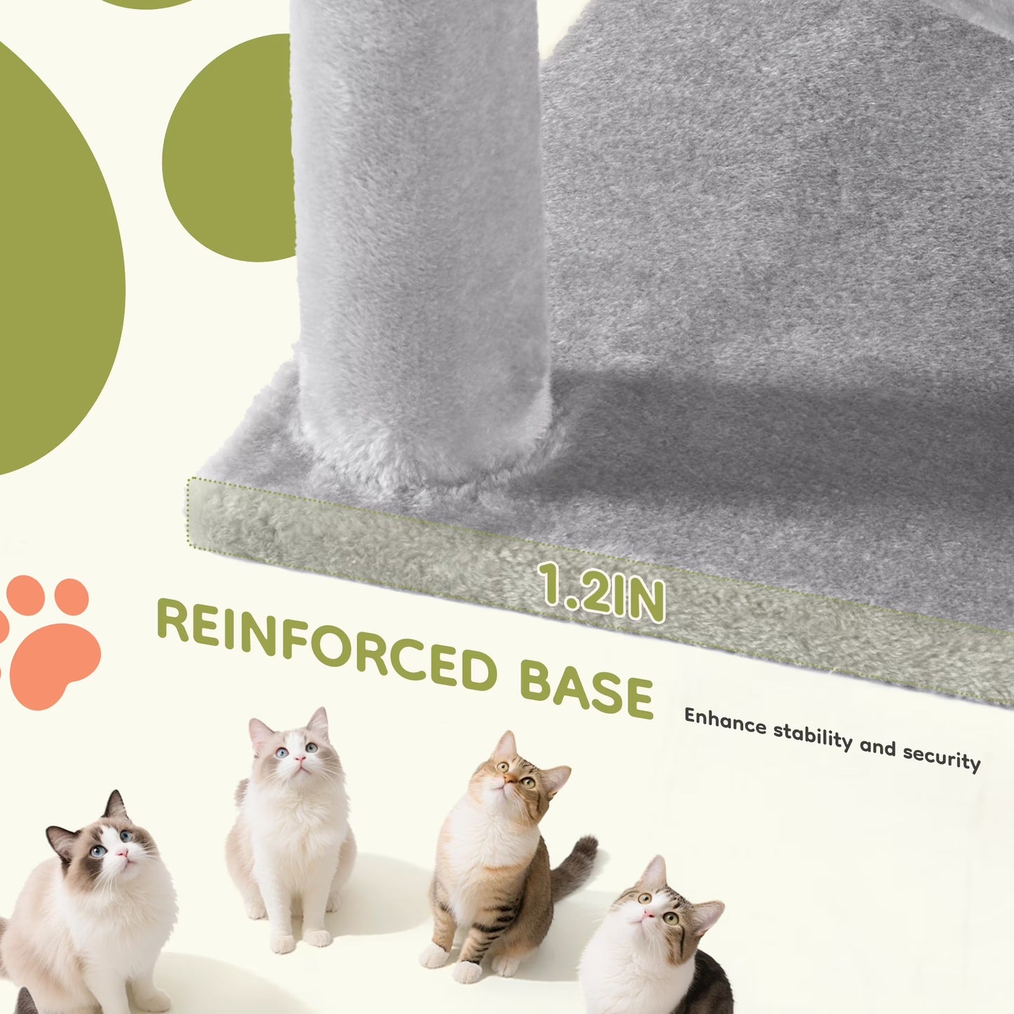 66" Cat Tree Multi Level Luxury Tower with Scratching Post, 2 Large Condo, Rest Hammock, Light Grey
