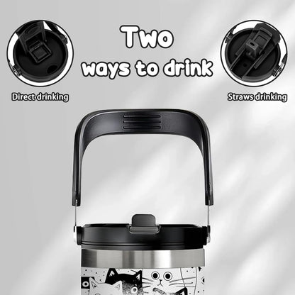 Gift for Cat Lovers - 30Oz Cat Mug with Handle & Flip Straw, Animal -Themed Tumbler for Pet Lovers, Leakproof Travel Cup for Women, Office & Home Use - Insulated Stainless Steel Tumbler Gift