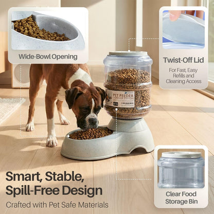Automatic Pet Feeder & Waterer Set of 2 Pack, Self Feeding Replenish Dog Cat Bowls, Gravity Food & Water Storage Container Fountain Jug Pet Supplies Plastic Skid Proof Rubber Feet (3 Gallon)